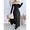 Women's Off-the-Shoulder Bodycon Dress Color Block Long Sleeve Stretch Fit - 3 of 4