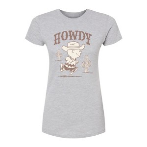 Women's - Peanuts - Howdy Charlie Brown-Juniors Fitted Short Sleeve Graohic T-Shirt Fitted Graphic T-Shirt - 1 of 3
