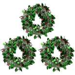 Juvale 3 Pack Small Green Tinsel Front Door Wreath for Christmas, Holiday Decorations for Windows, 12 x 12 Inches