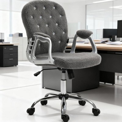 Adjustable Plush Office Chair with Arms and Tufted Back, Swivel Rolling Desk Chair for Home Workspace-3irtyhousy