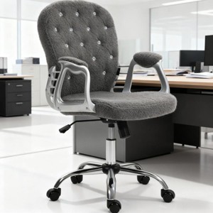 Adjustable Plush Office Chair with Arms and Tufted Back, Swivel Rolling Desk Chair for Home Workspace-3irtyhousy - 1 of 4