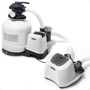 Intex 3000 GPH Sand Filter Pump with Built-In Timer and Krystal Clear Saltwater System Maintenance Set for Above Ground Outdoor Swimming Pools - 1 of 4