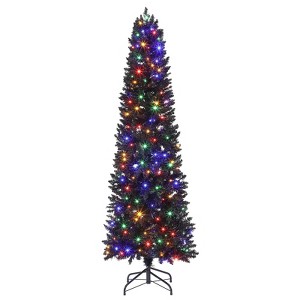 Pre-Lit Black Pencil Christmas Tree with 250 Color LED Lights, 6ft Hinged Slim Artificial Xmas Tree with 571 Branch Tips - 1 of 4