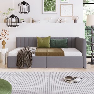 PAGED Twin Size Linen Fabric Daybed Modern Wooden Bed Frame with 2 Storage Drawers for Bedroom and Living Room - 1 of 4
