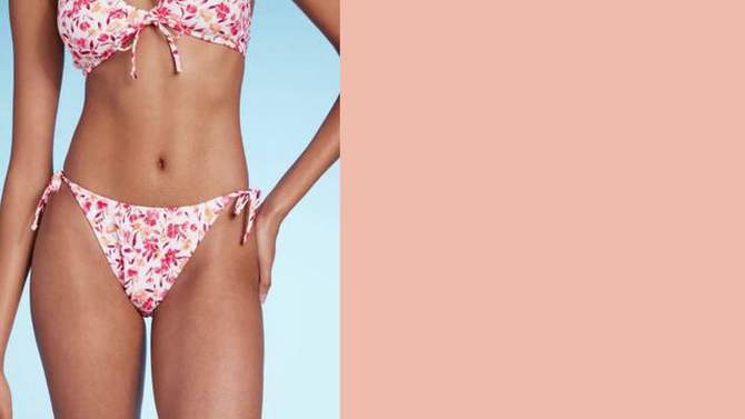 Women's Side-Tie Cheeky Bikini Bottom - Shade & Shore™ Pink Ditsy Floral Print, 2 of 7, play video