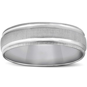 Pompeii3 Mens 14K White Gold Brushed  Comfort Fit Wedding Band - 1 of 4
