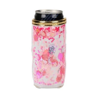 Packed Party Spirit Squad Confetti Skinny Can Cooler, Insulated Metal Can Drink Holder for Tailgate, Pool or Beach (Pink Party)
