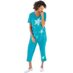 Woman Within Plus Size Starfish Tee And Capri Set - 1 of 4