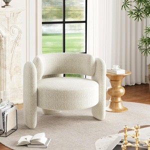 Modern Round Accent Chair – 330LB Capacity, 3-Leg Design & Chenille Upholstery (White/Dark Grey) for Living Room, Office, Bedroom - 1 of 4