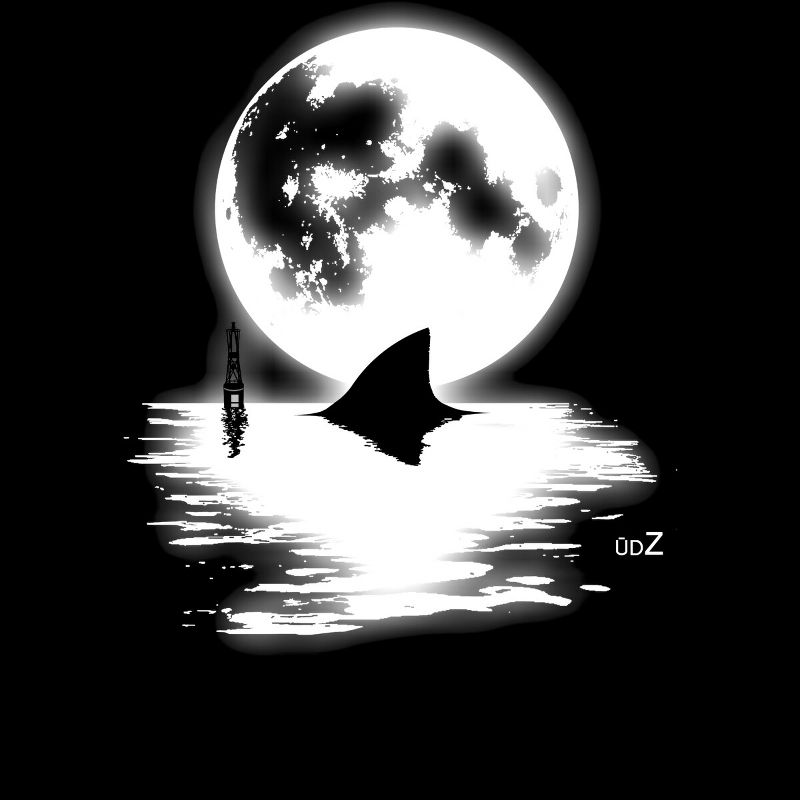 Junior's Design By Humans Shark full moon graphic By Udezigns T-Shirt, 2 of 4