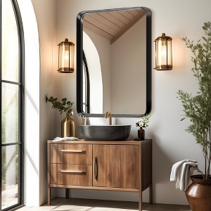 38"x26" Rectangle Bathroom Mirror with Aluminum Alloy Frame, Wall Mounted Vanity Mirror for Bedroom Living Room Entryway, Black - 1 of 4