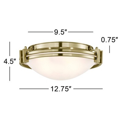 Deco Inspired 16" Warm Brass Flush Mount with Satin White Glass Bowl
