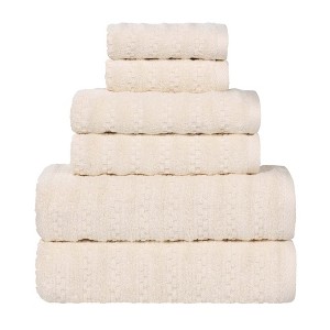 Waffle Textured Stripes Zero Twist Cotton Medium Weight Towel Set by Blue Nile Mills - 1 of 4