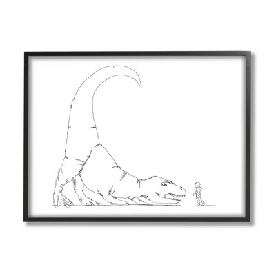 Stupell Industries Dinosaur T-Rex and Boy Line Drawing Minimal