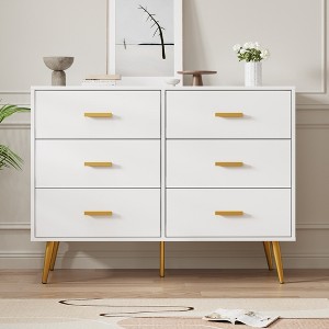 Modern 6 Drawer Dresser with Storage Space, Wooden Dresser with Gold Handles, 6 Chest of Dresser with Drawers for Bedroom, Living Room and Entryway - 1 of 4