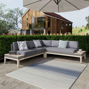 3 PCS Outdoor Wicker Sectional Sofa Set, Sofa with Built-In Side Table, Handwoven Rattan Sofa with Acacia Wood Frame and Cushion-Coolbibila - 1 of 4