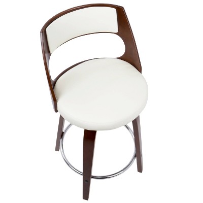 Cecina Cherry and White Leatherette Mid-Century Modern Swivel Counter Stool, Set of 2