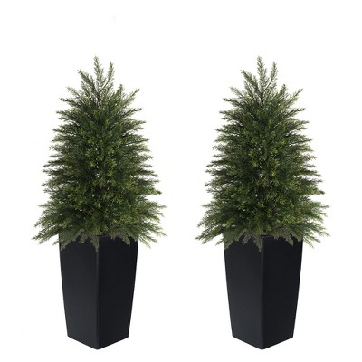 Vitalismo 4ft Artificial Cedar Topiary Trees Faux Cypress with Planter for Indoor/Outdoor UV Protection Christmas Trees Home Decor Set of 2