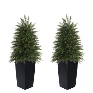 Vitalismo 4ft Artificial Cedar Topiary Trees Faux Cypress with Planter for Indoor/Outdoor UV Protection Christmas Trees Home Decor Set of 2 - 1 of 4