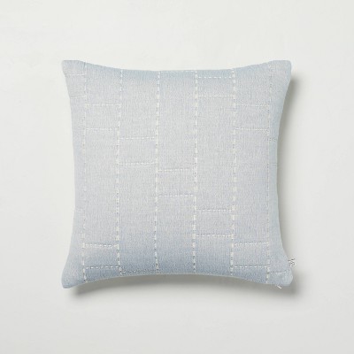 18" x 18" Heathered Off-Set Stripe Square Bed Pillow Blue - Hearth & Hand™ with Magnolia