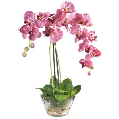 Nearly Natural 18-in Phalaenopsis with Glass Vase Artificial Flower Arrangement, Purple
