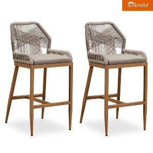 PURPLE LEAF Patio Sunbrella Bar Stools Set of 2 Handwoven Wicker Bar Height Stool Modern Aluminum Outdoor Wicker Barstools with Back and Cushion - 1 of 4
