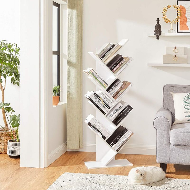 VASAGLE Tree Bookshelf, 8-Tier Small Space-Saving Corner Bookcase, Holds Books, CDs, Games, White, 2 of 7
