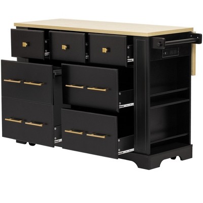 NicBex Modrn Kitchen Island with Drop Leaf & Pull Out Trash,Rolling Kitchen Cart with Wheels & Drawers,Storage Cabinet Folding Dining Table