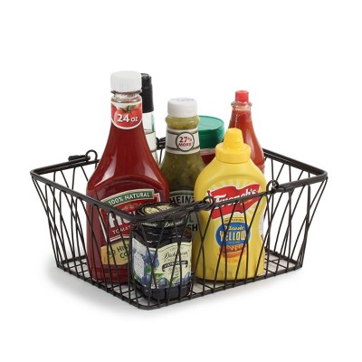 Medium Black Steel Rectangular Wire Basket with Handles