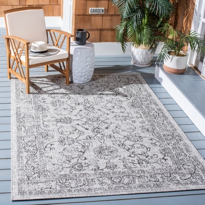 Grey and Black Rectangular Stain-Resistant Synthetic Area Rug