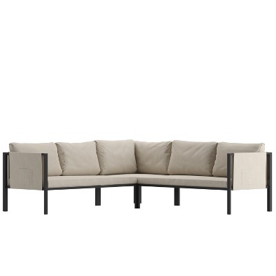 Flash Furniture Lea Indoor/Outdoor Sectional with Cushions - Modern Steel Framed Chair with Dual Storage Pockets