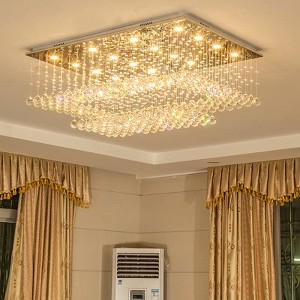 Siljoy Large Crystal Chandelier Modern Rectangular Raindrop Gold Chandelier, 2-Tier Chandelier Light Fixtures Luxury Chandeliers L35.4 x W27.6 x H14 - 1 of 4