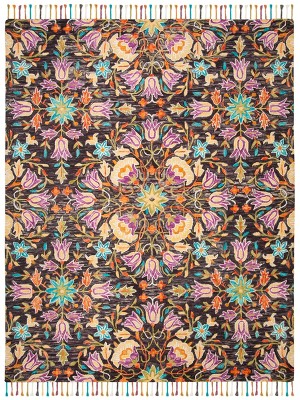 Handmade Tufted Wool Round Area Rug in Black and Purple - 8' x 10'