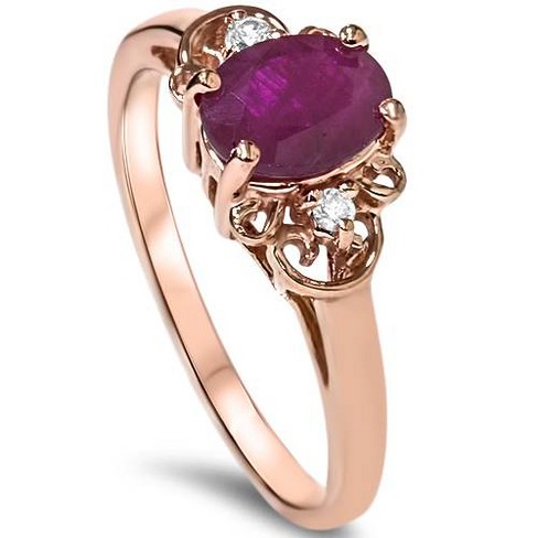 Pompeii3 3/4ct Ruby & Diamond Vintage Filigree Ring 14K Rose Gold - Size 8