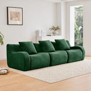KWPZQEB Modern Sofa Couch for Living Room, Soft Teddy Fabric Boneless Sofa with Pillows & Curved Armrests, No Assembly - 1 of 4
