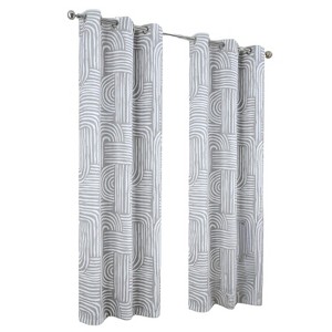RT Designer Collection Ashton Prnt 2 Pack Blackout Grommet Luxurious Modern Design Curtain Panel 36" x 84" Silver - 1 of 4