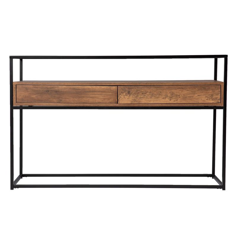 Slehidi Glass Top Console Table with Storage Black/Natural - Aiden Lane, 3 of 12