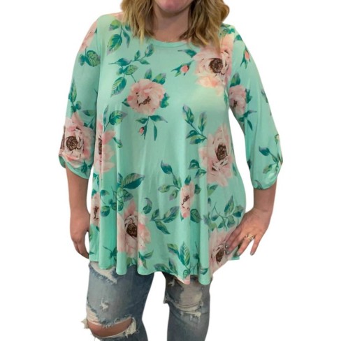 Women's Floral Button Back Tunic Top - honeyme - image 1 of 2