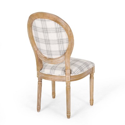 Gray Plaid and Light Beige Upholstered French Country Dining Chairs, Set of 4