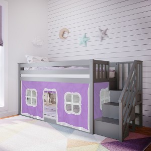 Max & Lily Twin Low Bunk Bed with Staircase and Curtains - 1 of 4