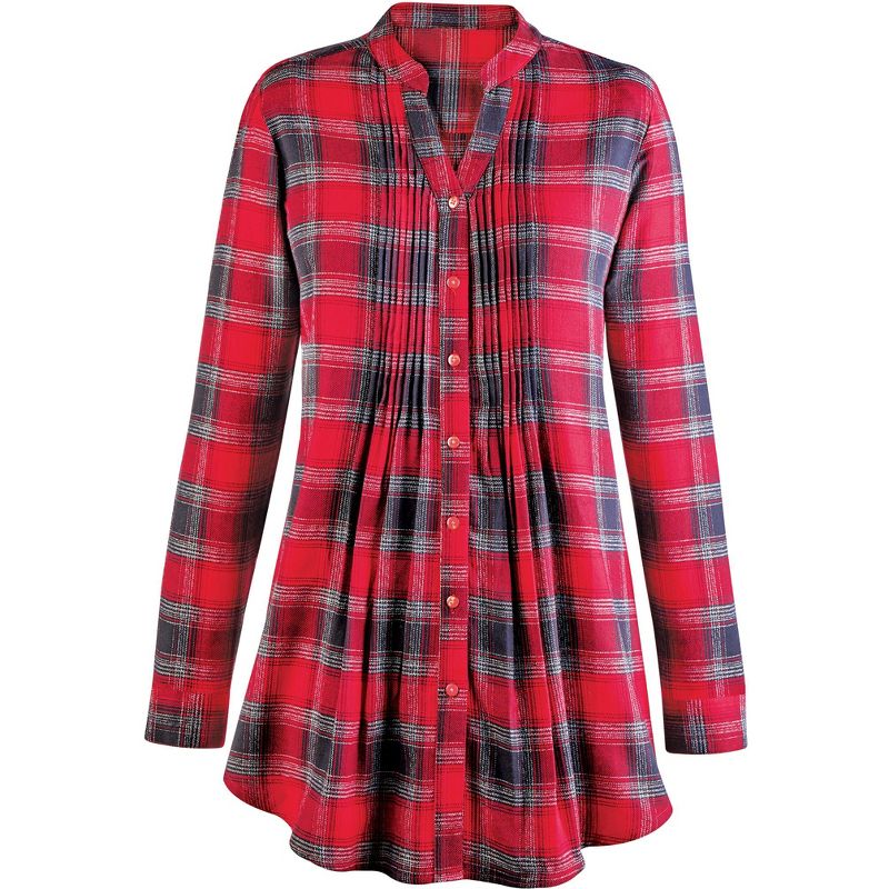 Collections Etc Pintuck Plaid Flannel Shirt, 3 of 5