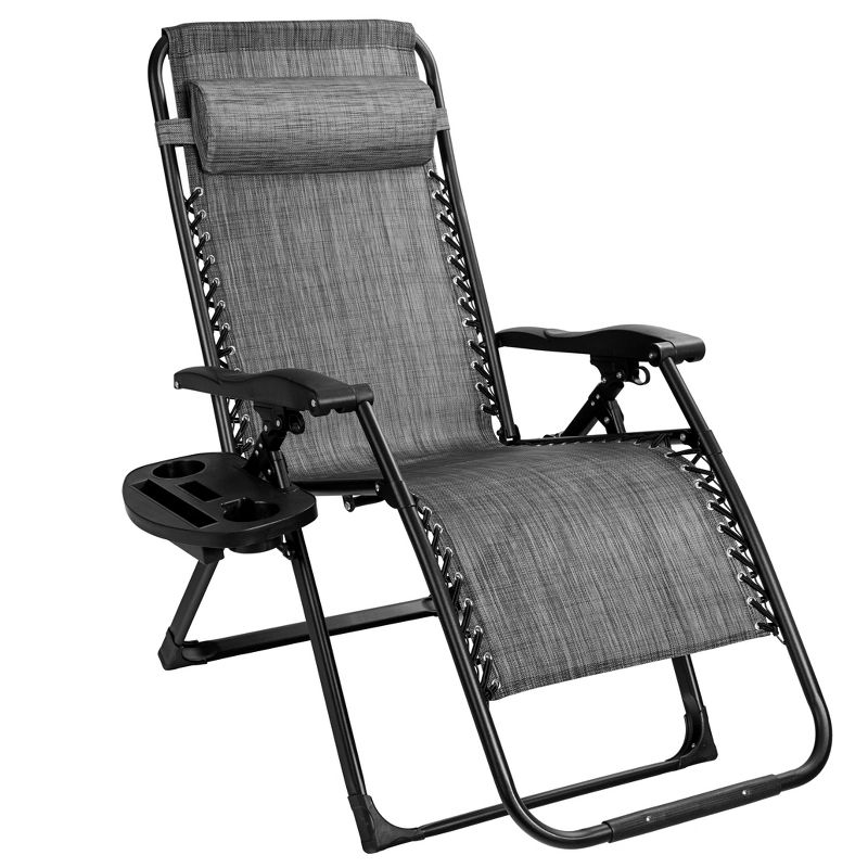 Costway Patio Folding Recliner Lounge Chair Gray, 1 of 9
