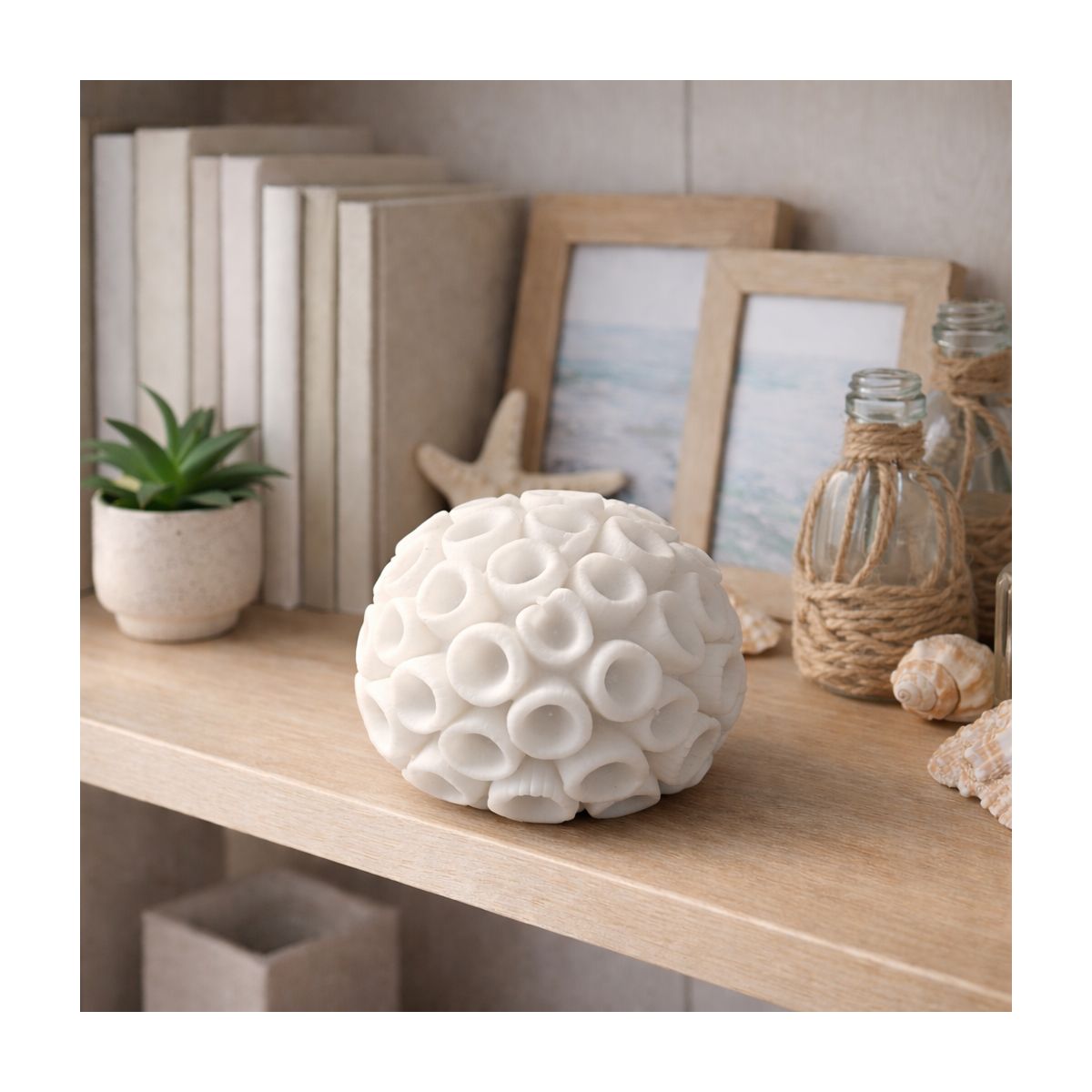 Coastal Resin Coral Orb for Home & Bathroom Decor - Decorative Coral Sphere for Living Room, Coffee Table or Mantel Display - thumbnail 2