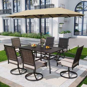7pc Patio Dining Set with 360 Swivel Chairs with Cushions and 59"x35" Steel Table - Captiva Designs