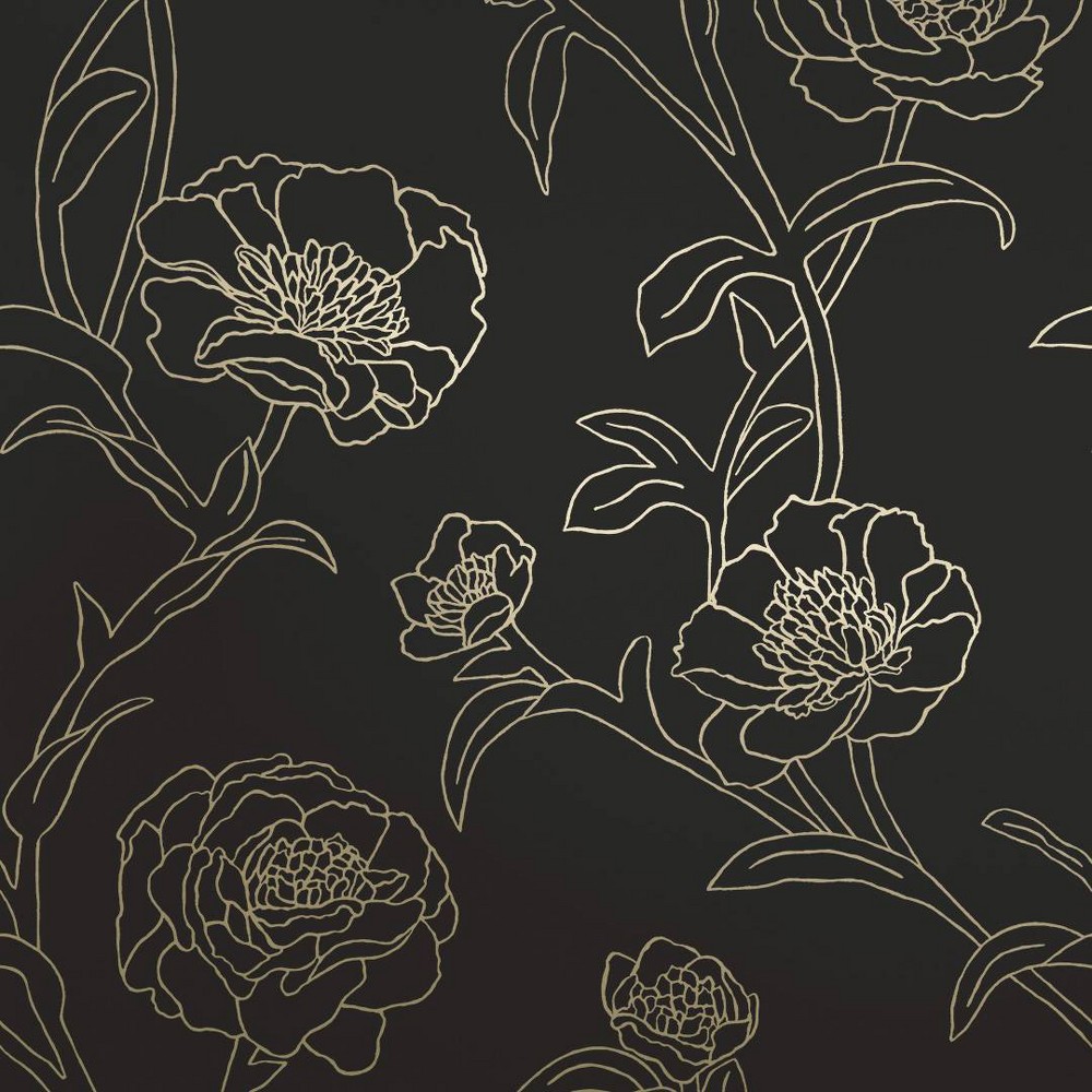 Tempaper & Co.® Peonies Removable Peel and Stick Wallpaper, Black and Gold Floral, 56 sq ft: Vinyl Self-Adhesive Botanical Locker Walpaper