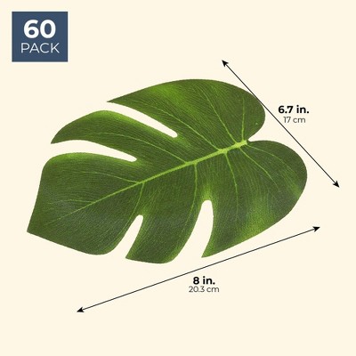 Green Artificial Palm Leaves for Tropical Decor, 8 Inches, 60 Count