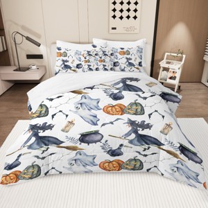 Wikineon 8 Pieces Halloween Comforter Set, Witch Pattern Bed In A Bag Bedding With Comforter Sheet Sham,Full Size - 1 of 4