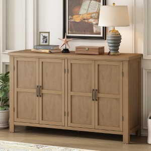 4-Door Storage Sideboard with Adjustable Shelves and Retro Handles ,Pinewood Legs,for Living Room, Study, and Entryway, Wood, 51*15.5*34.2in - 1 of 4