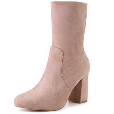 Perphy Women's Rounded Toe Block Heeled Foldable Non-Zip Sock Ankle Boots