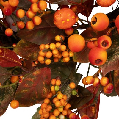 24" Orange and Green Artificial Fall Harvest Wreath with Grapevine Backing